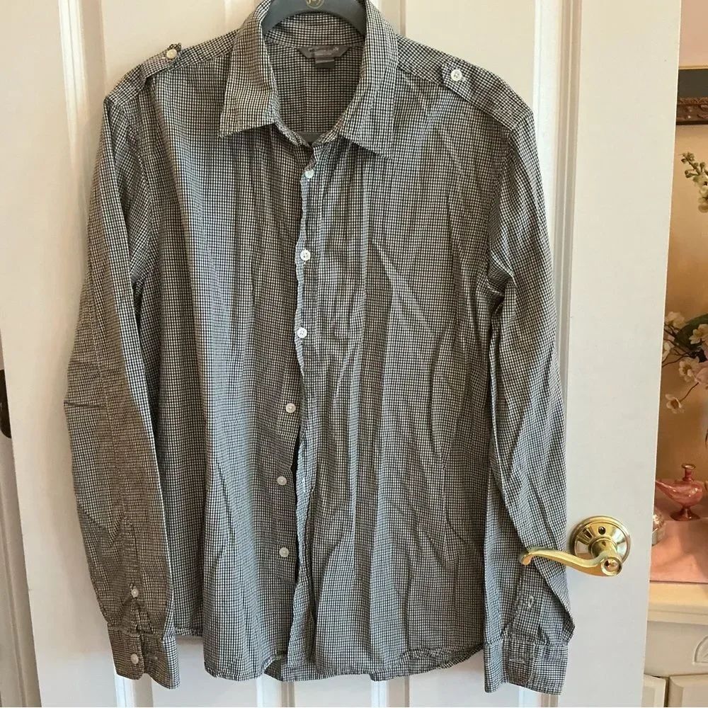 EUC Men's L/S Size L Black and White Mini Check   Shirt